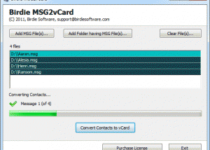 software - Add MSG to vCard 4.9.1 screenshot