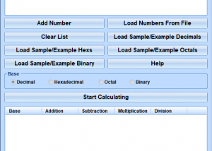 Add, Subtract, Multiply or Divide Two Or More Decimal, Hexadecimal, Binary and Octal Numbers Softwar screenshot