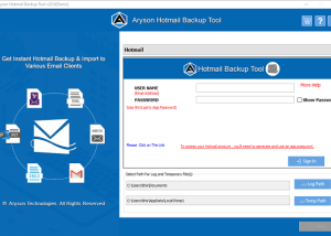 software - Aryson Hotmail Backup Tool 21.9 screenshot