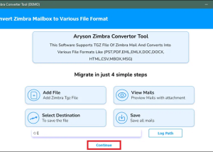 software - Aryson Zimbra Converter Tool 24.01 screenshot