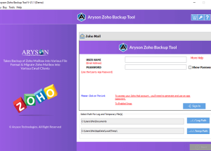 Aryson Zoho Backup Tool screenshot