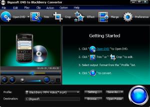 Bigasoft DVD to BlackBerry Converter screenshot