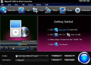 software - Bigasoft DVD to iPod Converter 3.1.11.4743 screenshot