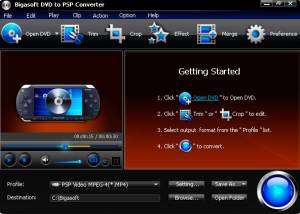 software - Bigasoft DVD to PSP Converter 3.1.11.4743 screenshot