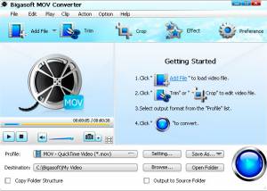 Bigasoft MOV Converter screenshot