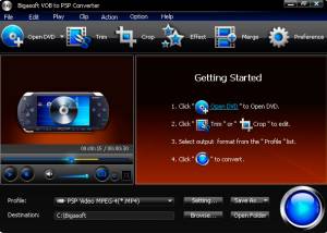 software - Bigasoft VOB to PSP Converter 3.2.3.4772 screenshot
