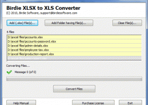 Birdie Batch XLSX to XLS Converter screenshot