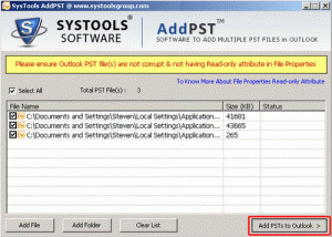 software - Bulk Import Multiple PST File in Outlook 3.3 screenshot