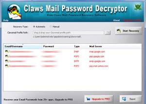 Clawsmail Password Decryptor screenshot