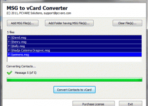 software - Convert .MSG Contacts to vCard 2.8 screenshot