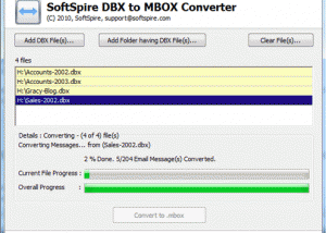 Converting DBX to MBOX screenshot