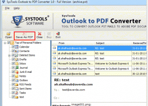 Converting Entire PST files to PDF screenshot