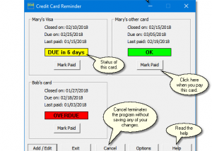 software - Credit Card Reminder 1.1 screenshot