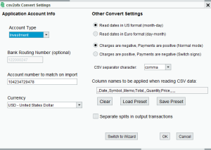 Full csv2ofx Convert screenshot