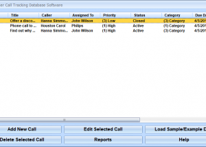 Customer Call Tracking Database Software screenshot