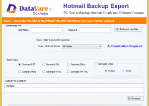 software - DataVare Hotmail Backup Expert 1.0 screenshot