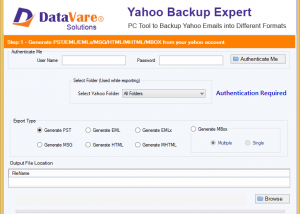 software - DataVare Yahoo Backup Expert 1.0 screenshot