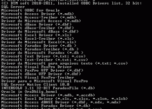 DTM ODBC DSN List screenshot
