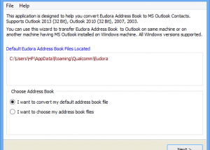 Eudora Address Book to Outlook Importer screenshot