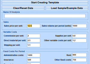 software - Excel Breakeven Analysis Template Software 7.0 screenshot