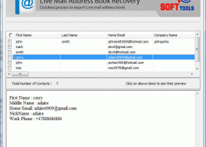 Export Live Mail Contacts to PST screenshot