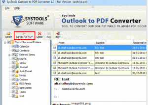 software - Export PST to PDF 1.3 screenshot