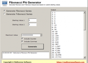 software - Fibonacci Phi Generator 1.0 screenshot