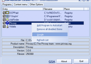 software - GSA Autostart Cleaner 2.42 screenshot
