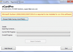 Import all VCF to Outlook screenshot