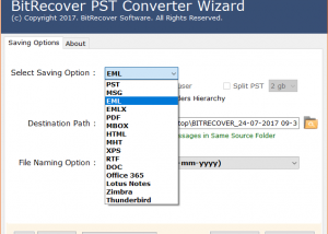 Import Outlook PST file 2016 to EML screenshot