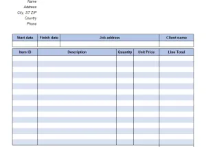 Job Service Invoice Template screenshot