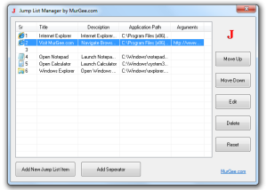 Jump List Manager Software screenshot