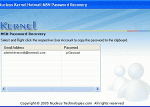 software - Kernel Hotmail MSN Password Recovery 4.01 screenshot