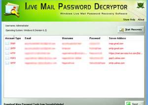 Live Mail Password Decryptor screenshot