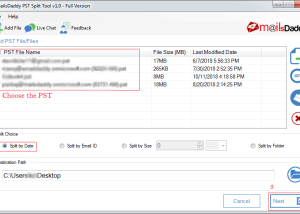 software - MailsDaddy PST Split Tool 1.0 screenshot