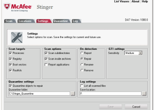 Full McAfee Stinger screenshot