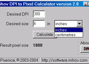 software - Mihov DPI to Pixel Calculator 2.0 screenshot