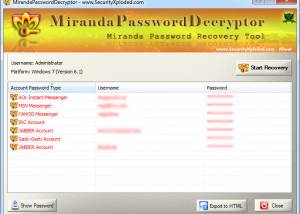 software - Miranda Password Decryptor 4.0 screenshot