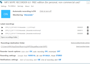software - MP3 Skype Recorder 6.15 screenshot