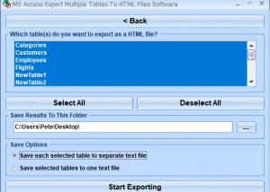 MS Access Export Multiple Tables To HTML Files Software screenshot