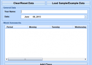 MS Word Weekly Homework Schedule Template Software screenshot