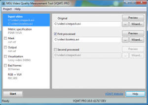 MSU Video Quality Measurement Tool screenshot