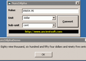 software - Num2Alpha ActiveX DLL 1.2 screenshot