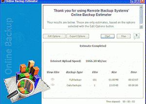 Online Backup Estimator screenshot