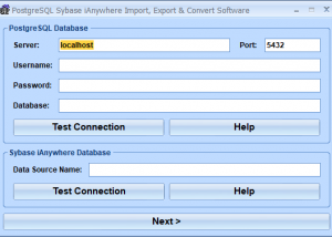 PostgreSQL Sybase iAnywhere Import, Export & Convert Software screenshot