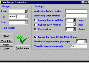 Print Merge Numerator - for Corel DRAW screenshot