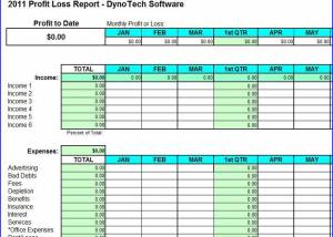 Profit Loss Report Spreadsheet screenshot