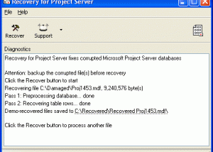 Recovery for Project Server screenshot