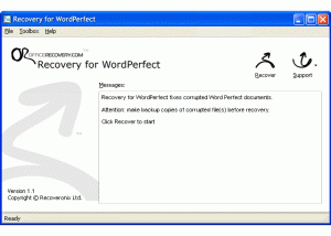 Recovery for WordPerfect screenshot