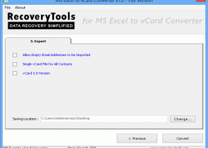 software - RecoveryTools Excel to VCF Converter 1.0 screenshot